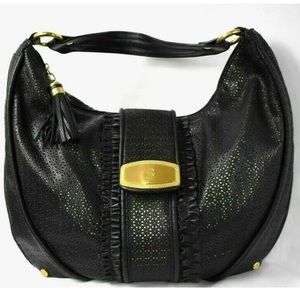 $1350 BILL BLASS Lambskin Leather Hobo Latticework lazer cut butter soft perfect